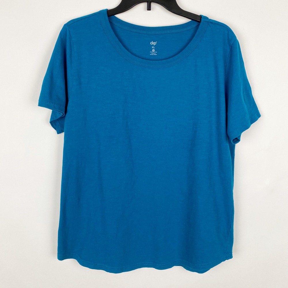 dip Organic Cotton Teal Blue Crew Neck T Shirt Women's XL Short Sleeve